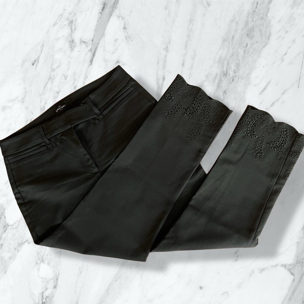 EUC WHBM Women Black Straight Crop Pants Pockets Eyelet Hem s4